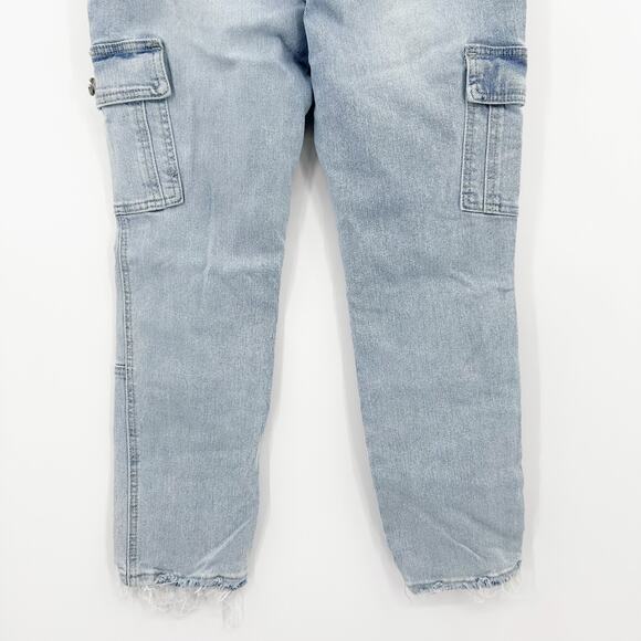 Kancan Estilo Cargo Jeans Cropped Raw Hem Light Wash Utility Womens Size 24 - Picture 10 of 10